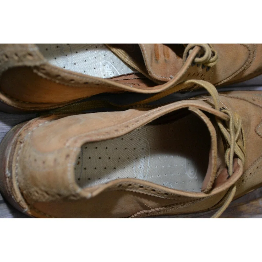 John Varvatos Shoes Mens 8.5 Beige Leather Wingtip Brogue Dress‎ Handmade Italy